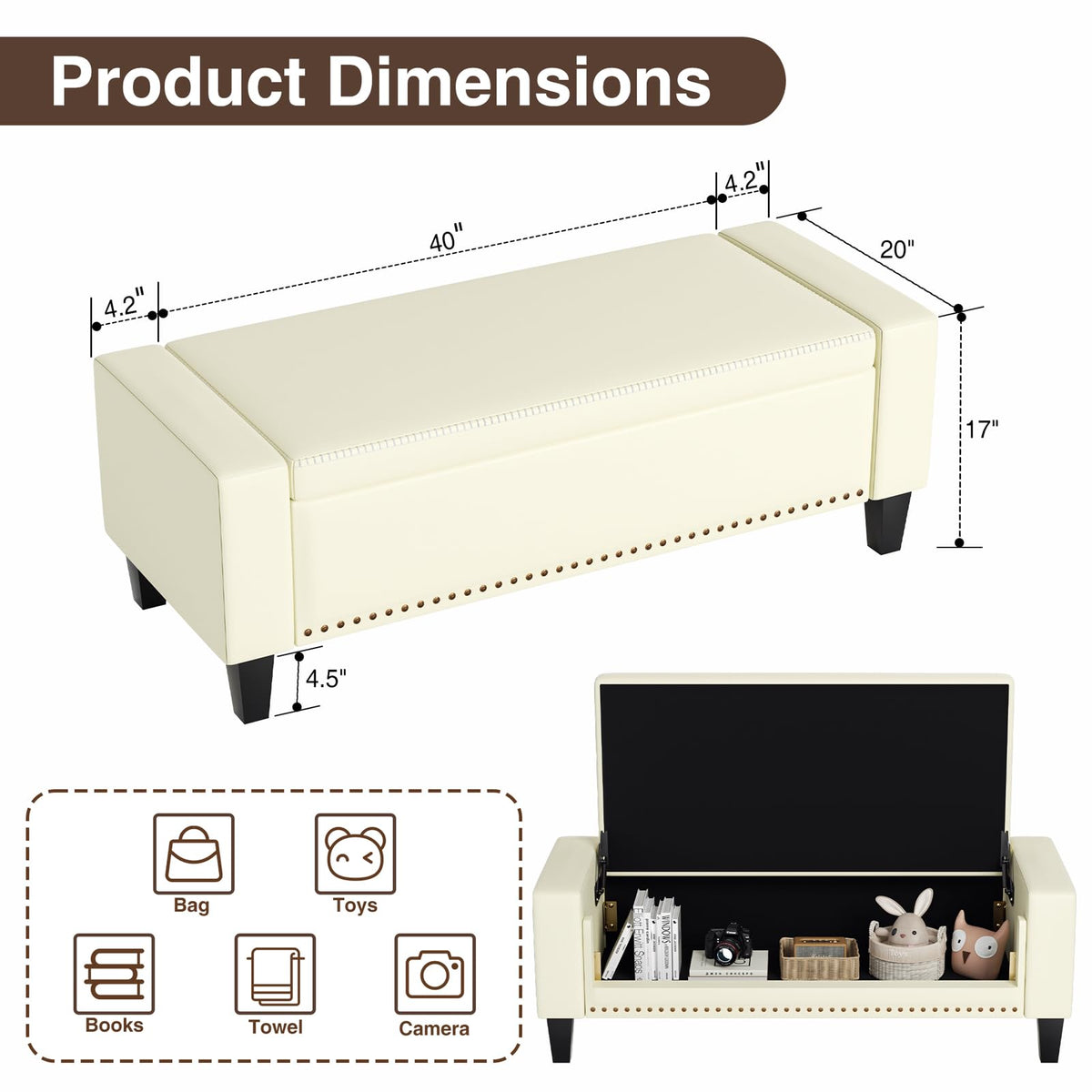 49''W Storage Ottoman Bench