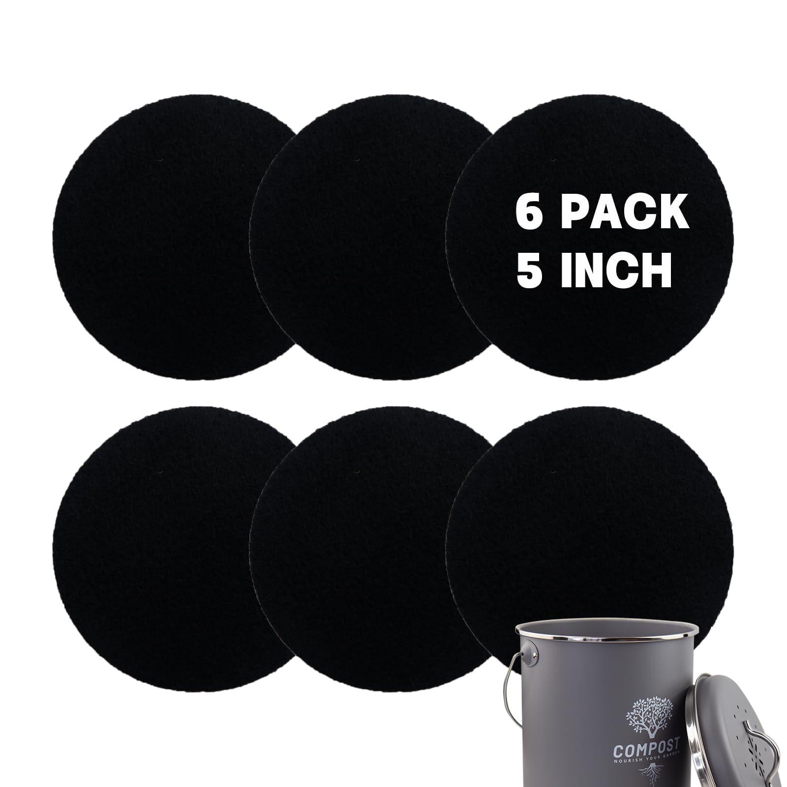 6 Pack Charcoal Filters for Compost Bin Bucket (6 Count)