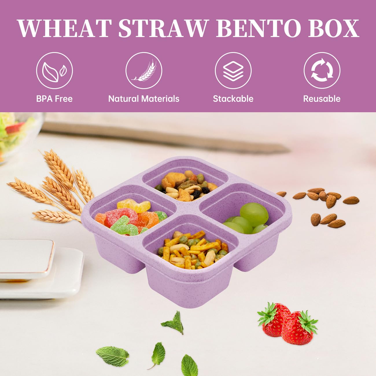 5 Pack 4 Compartment Divided Snack Box FOR Kids (5 count)