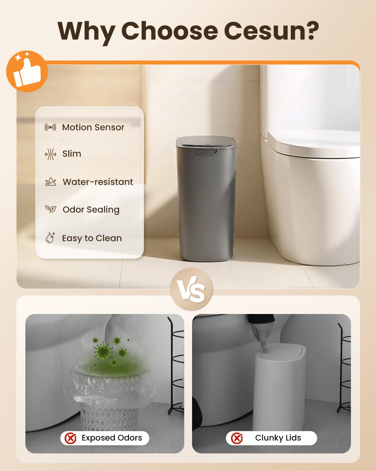 5 Gallon Automatic Bathroom Trash Can with Lid