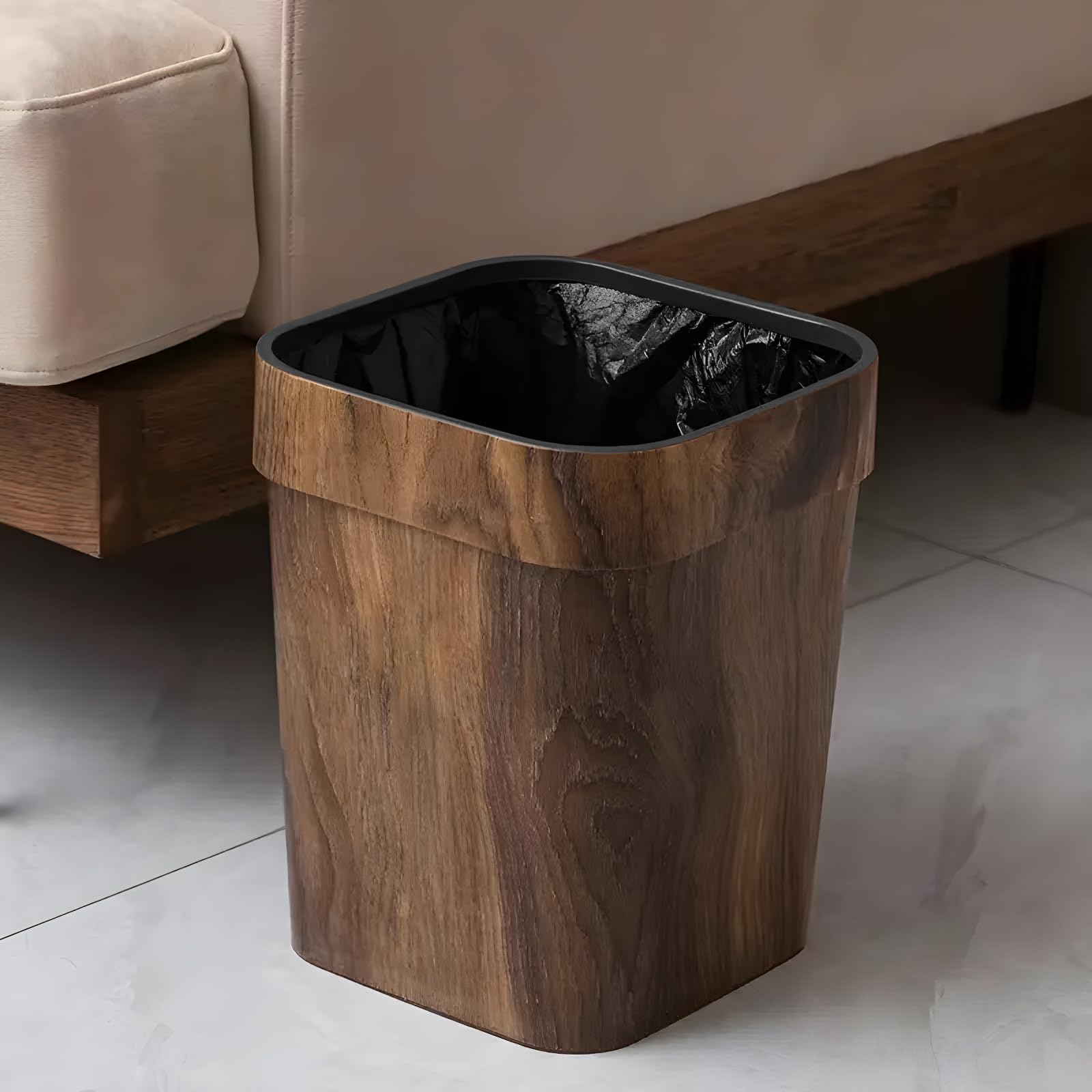 Wood Grain Plastic Trash Can Bedroom (2 Count)