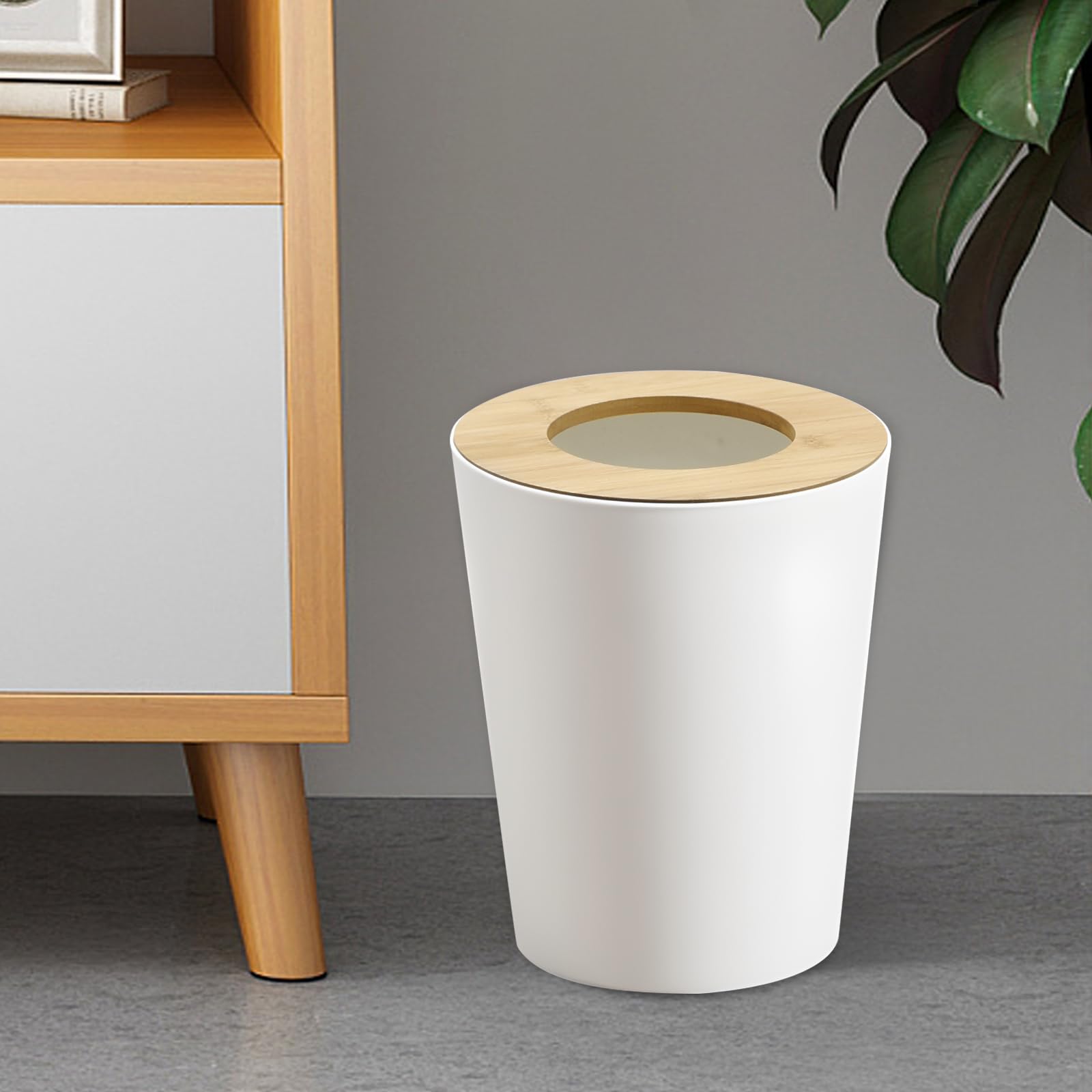 White Trash Can for Bedroom with Bamboo Lid (2 Count)