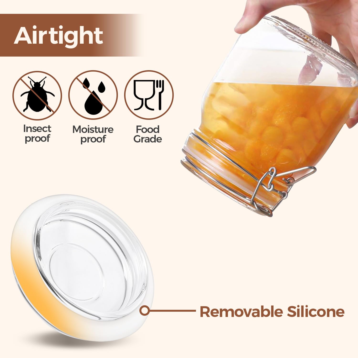 Square Glass Pantry Jars with Airtight Lids 34 oz 3 Pack Coffee (3 Count)