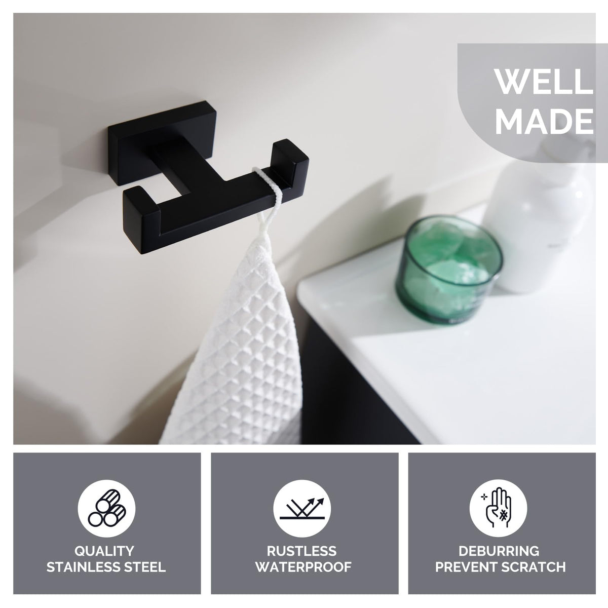 Double Towel Hook Matte Black