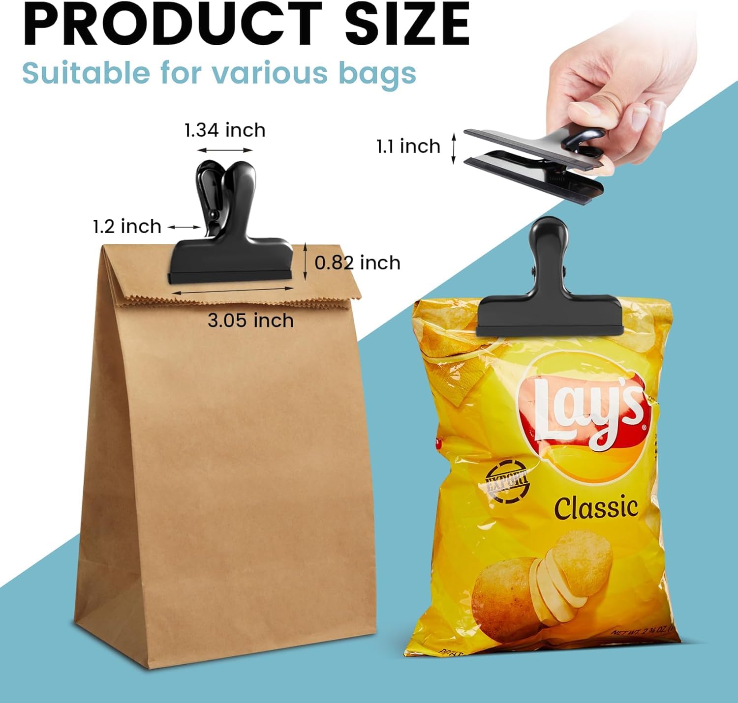 6 Pack Stainless Steel Chip Bag Clips Covered with Silicone (12 Count)