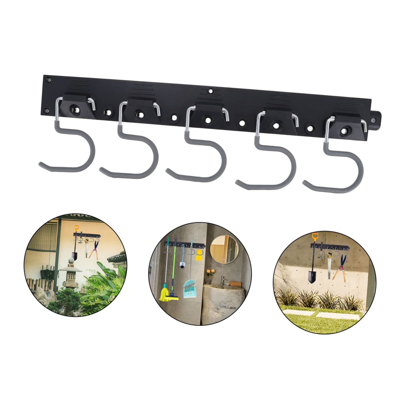 1Set Wall Mount Tool Organizer Broom Holder Garden Tool Hanger with Non Slip Coating Durable and Hooks for Garage and Garden Storage