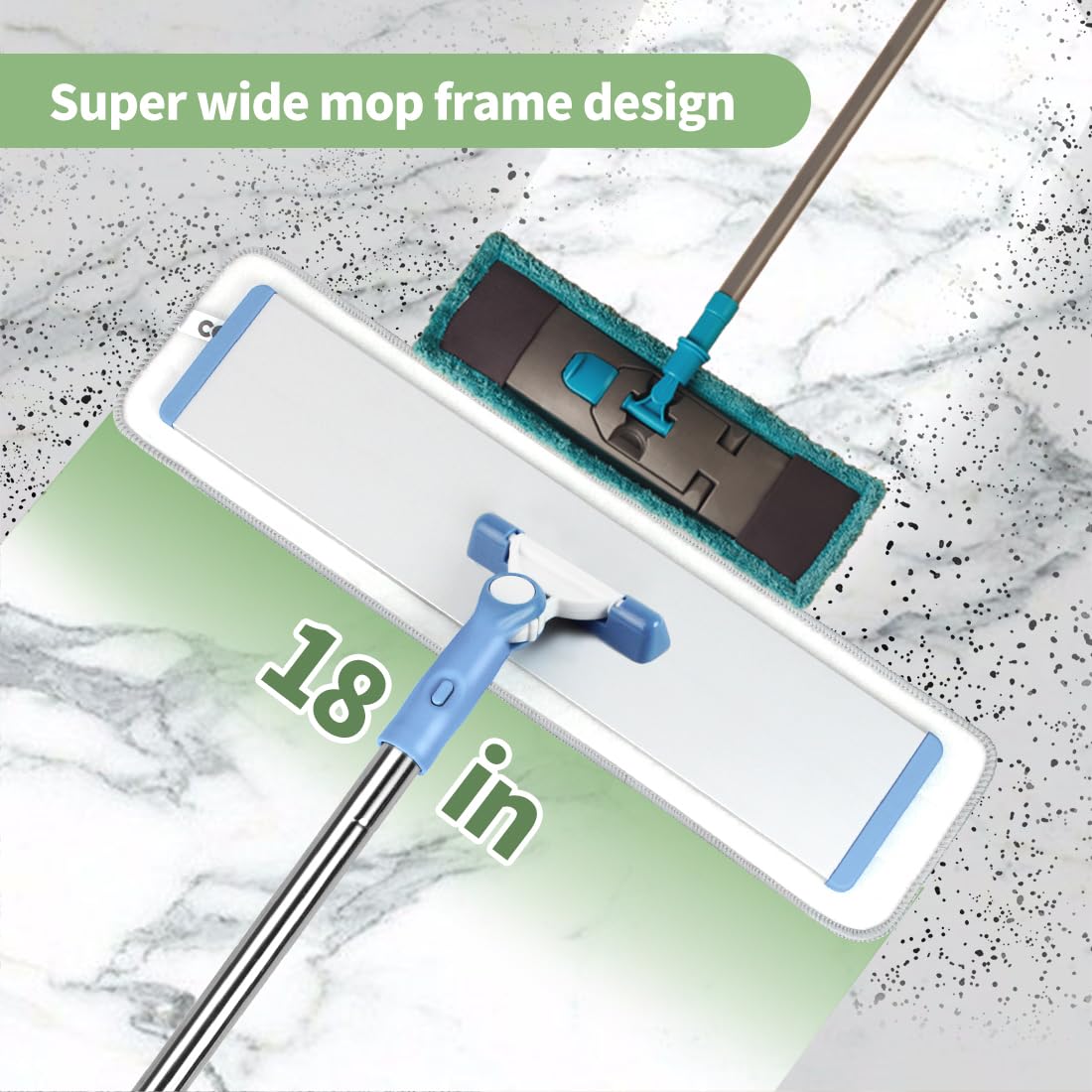 18" Commercial Flat Microfiber Floor Mop Cleaning System with 4 Washable Pads Cleaner for Laminate Tile