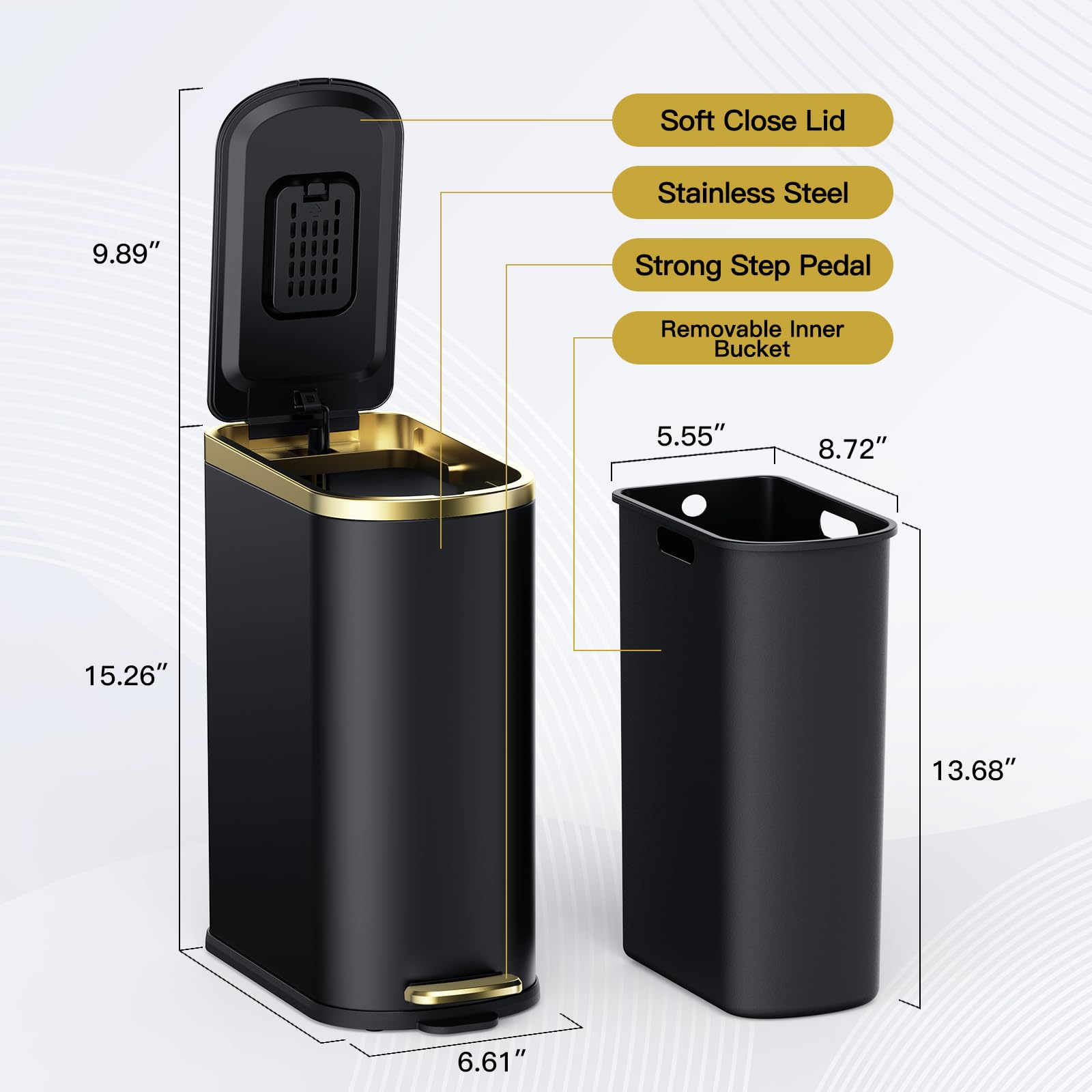 Small Bathroom Trash Can with Lid Soft Close