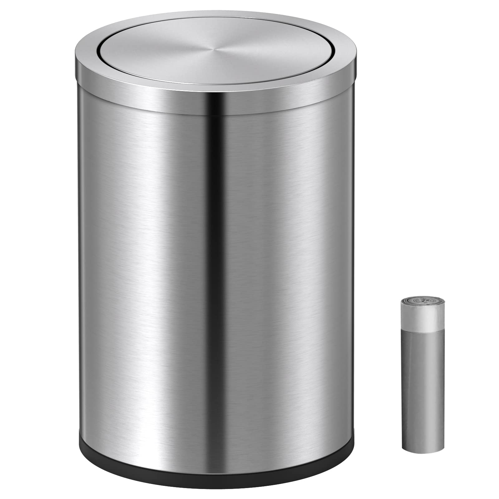 2.4 Gallons Brushed Silver Swing Lid Stainless Steel Trash Can
