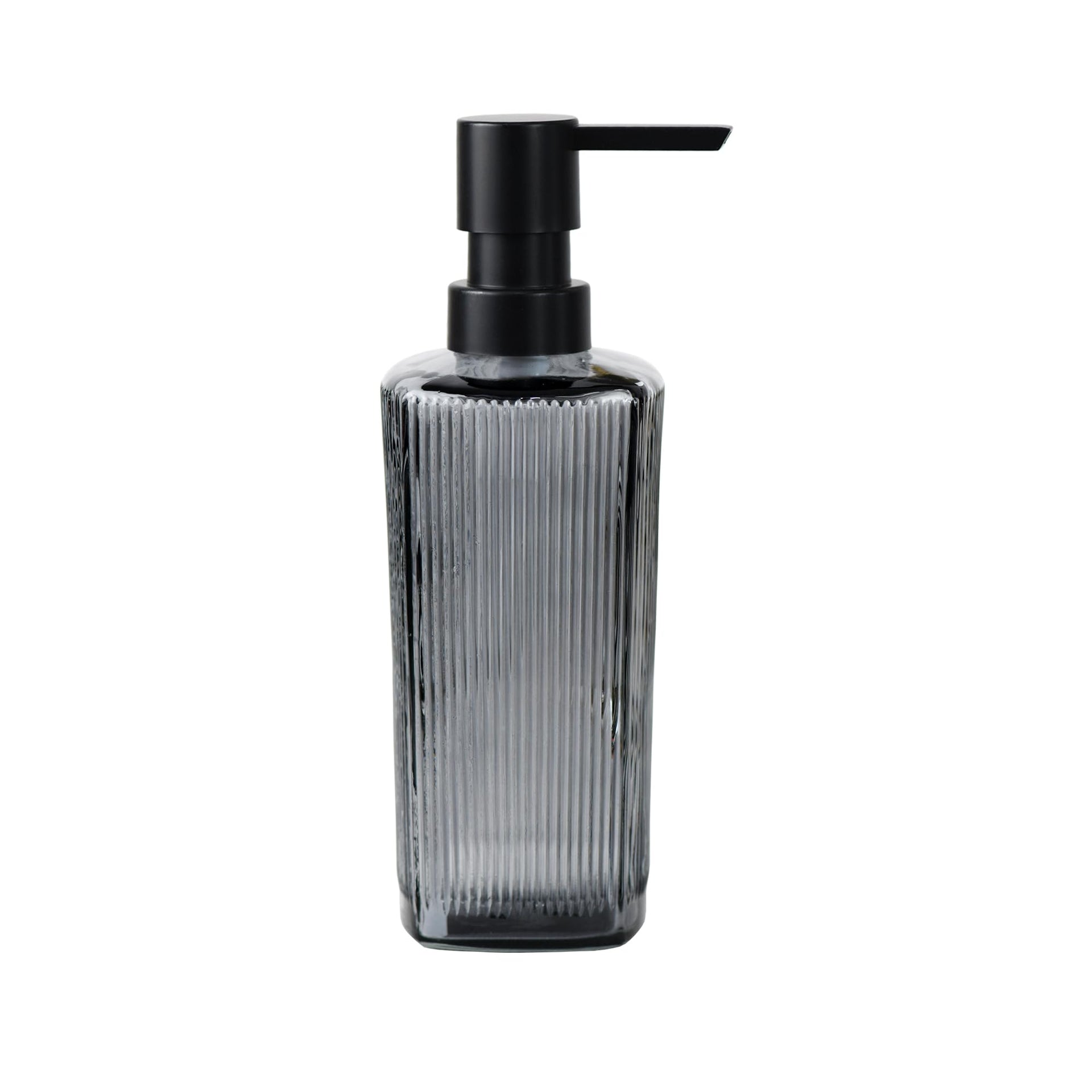 12 oz Glass Soap Dispenser with Vertical Stripe with Black Plastic Rustproof Pump