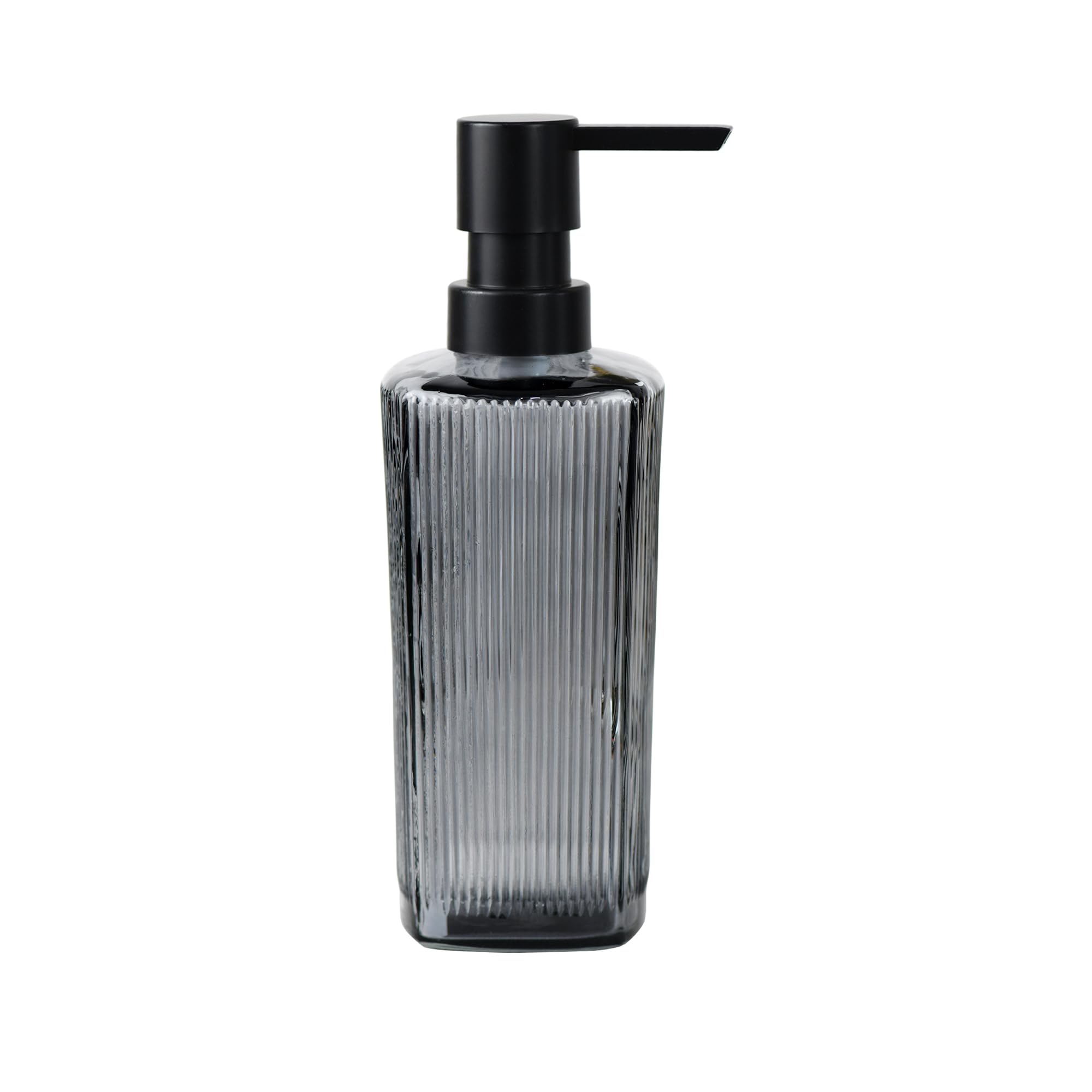 12 oz Glass Soap Dispenser with Vertical Stripe with Black Plastic Rustproof Pump