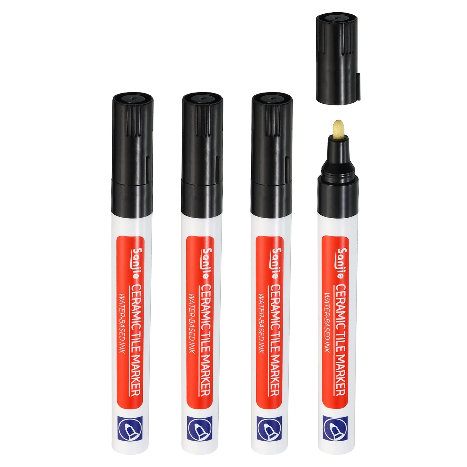 Grout Pen 4 Pack Black Tile Marker Waterproof Grout Sealer Pen Tile Repair Pens Paint Pens for Wall Floor Bathroom Kitchen Refresh (4 Count)