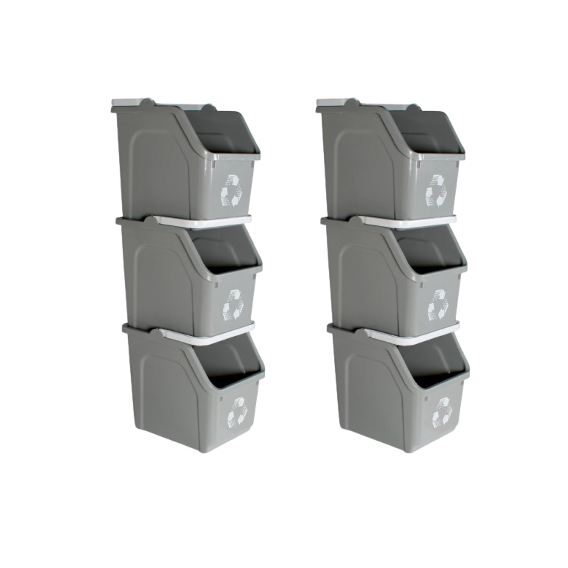 Grey Recycle Bin 6 Gallon Stackable Recycle Bins for Kitchen with Handle (6 Count)