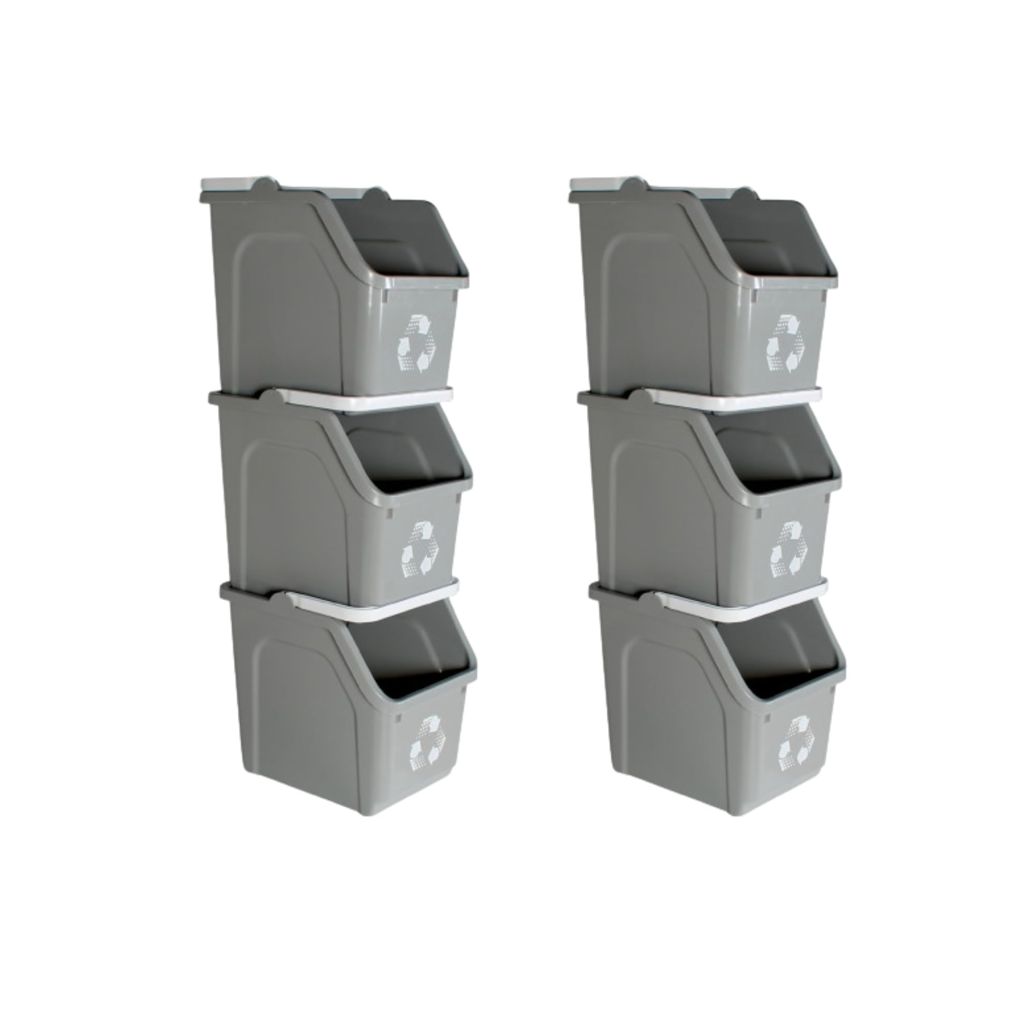 Grey Recycle Bin 6 Gallon Stackable Recycle Bins for Kitchen with Handle (6 Count)