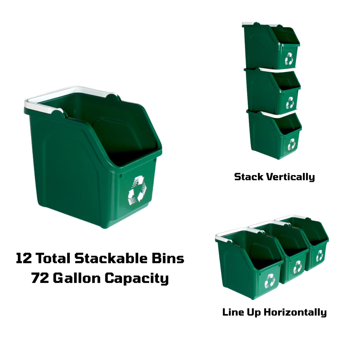 Green Recycle Bin 6 Gallon Stackable Recycle Bins for Kitchen with Handle