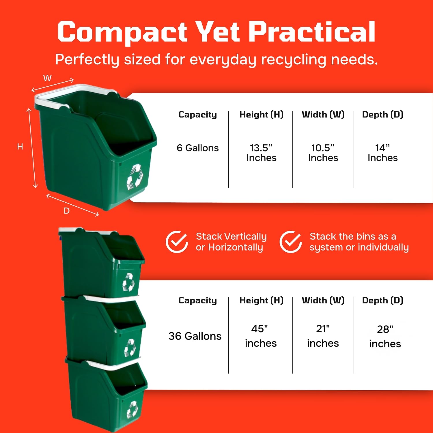 Green Recycle Bin 6 Gallon Stackable Recycle Bins for Kitchen with Handle (3 Count)