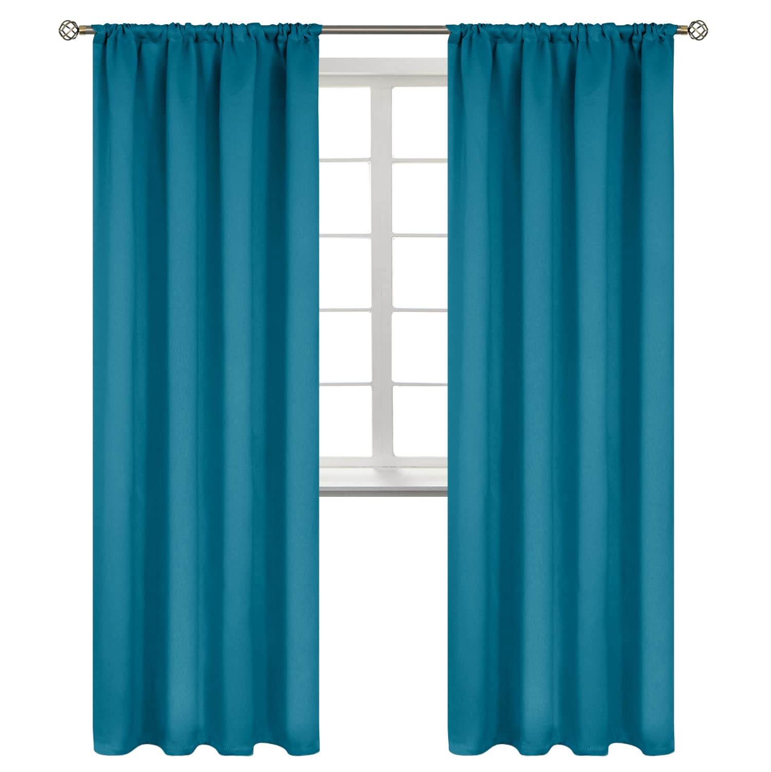 Teal Blue Blackout Curtains for Living Room 84 Inch Length (2 Count)