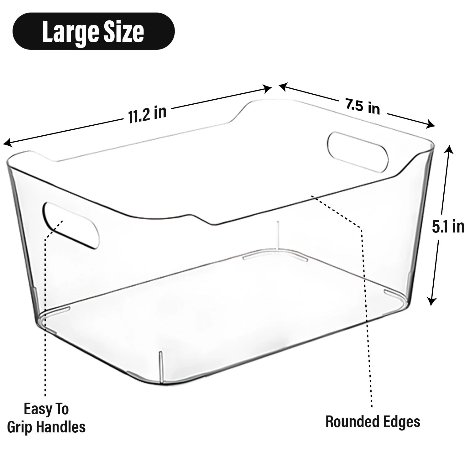 Clear Plastic Storage Bins for Kitchen Organization or Pantry Organizers and Storage (2 Count)