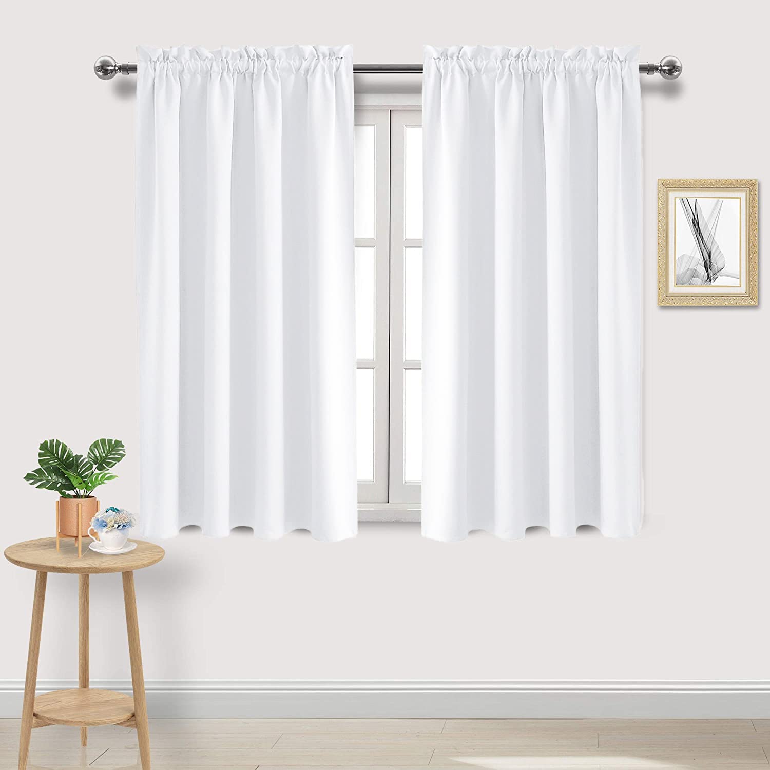 White Curtains 50% Light Blocking for Living Room 45 Inch 2 Panels (2 Count)