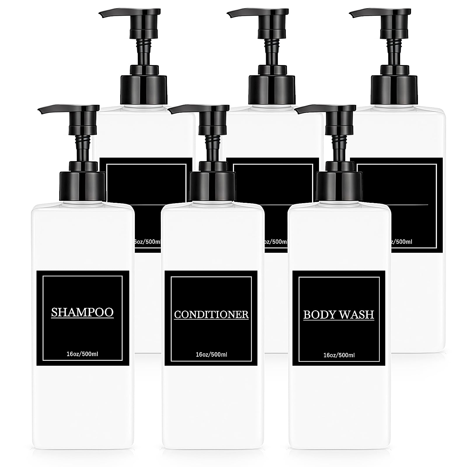 6 Pcs Shampoo and Conditioner Dispenser Bottles 16oz Modern Shower Soap Bottles with Pump (6 Count)