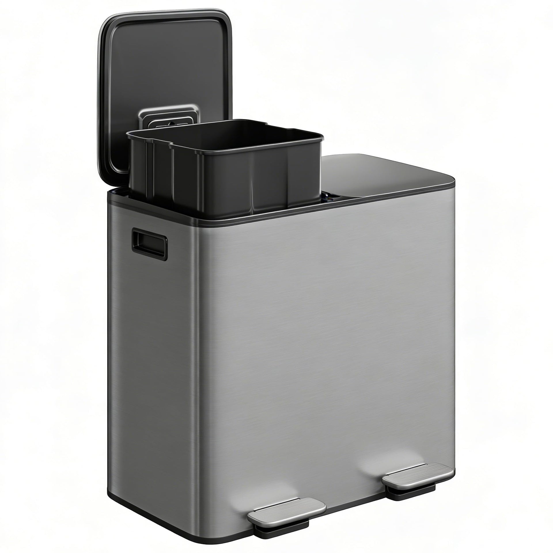 2 x 8 gal Stainless Steel Double Trash Can with Lid for Kitchen