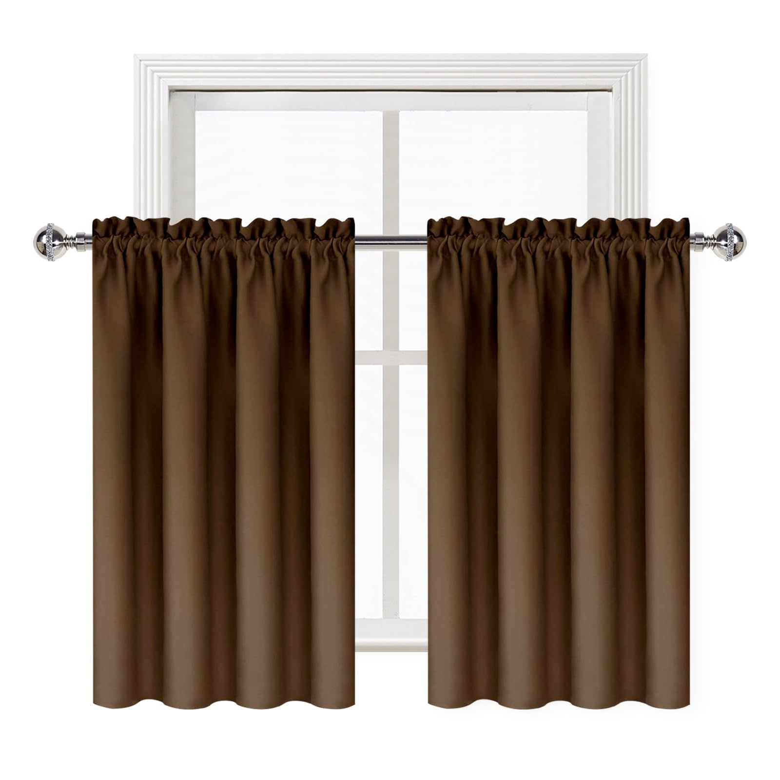 Short Blackout Curtains 52 x 36 Inch Long for Kitchen RV Bunk Brown (2 Count)