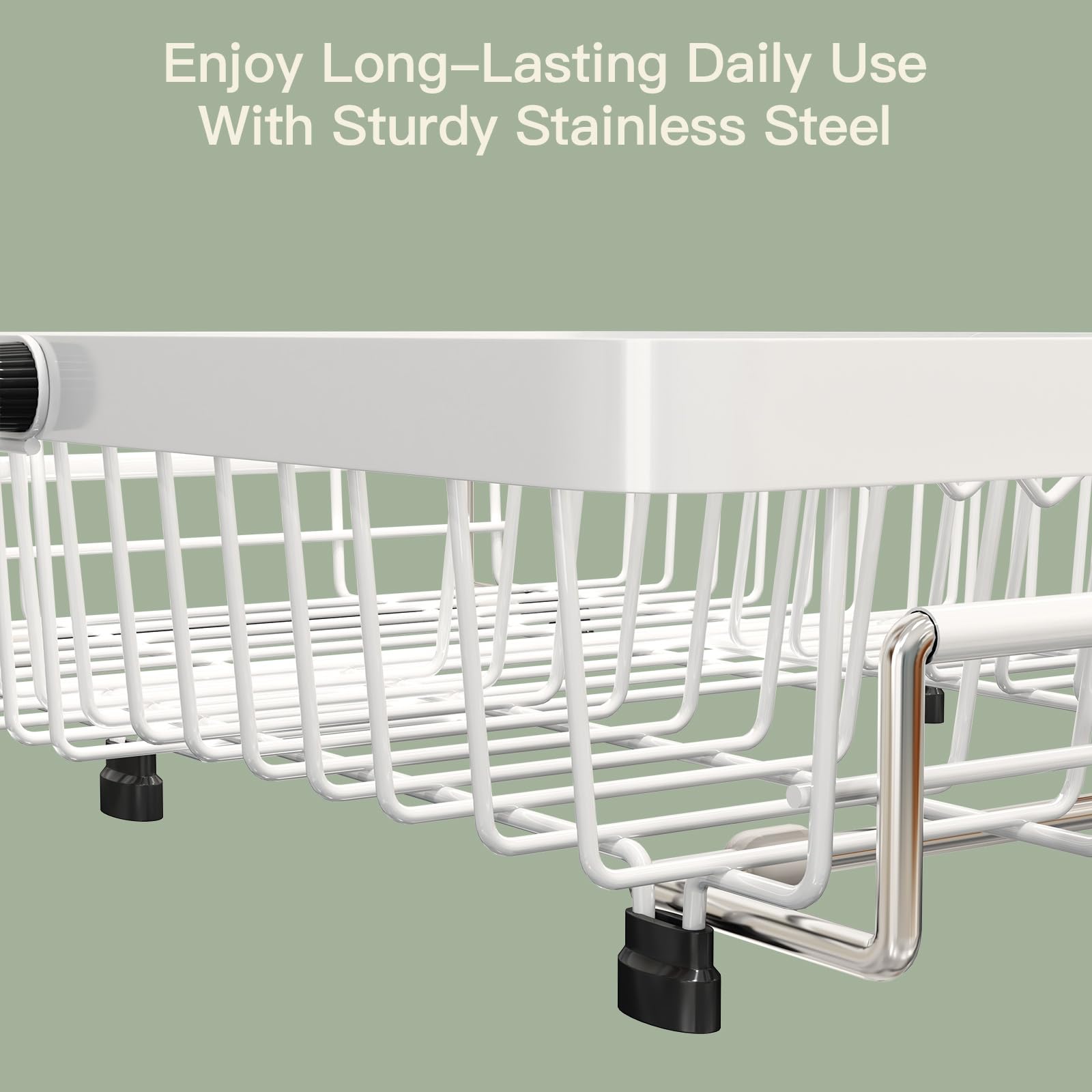 White Dish Drying Rack Over The Sink with Utensil Holder