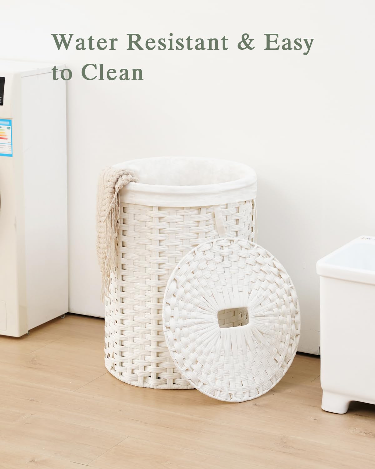 Laundry Hamper with Lid Round Laundry Basket 23.8 Gal White