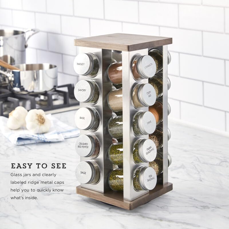 20 Jar Vintage Revolving Countertop Spice Rack Organizer with Spices Included
