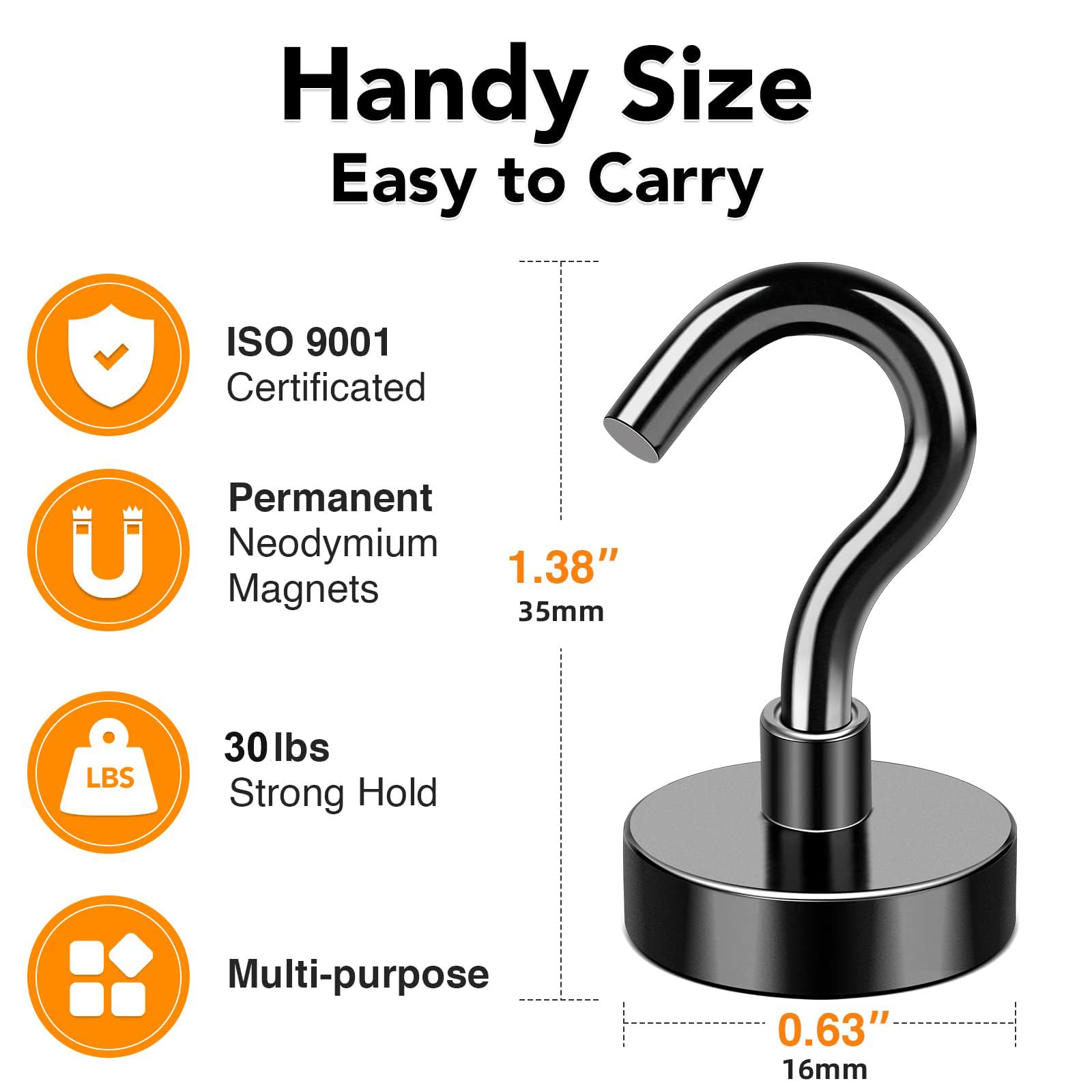 Black Magnetic Hooks Heavy Duty 30Lbs+ Strong Neodymium Magnets (130 Count)
