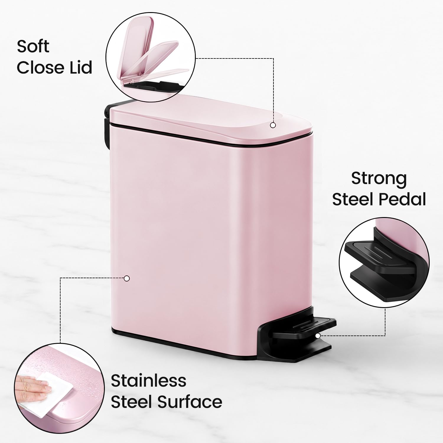 Small Bathroom Trash Can with Lid