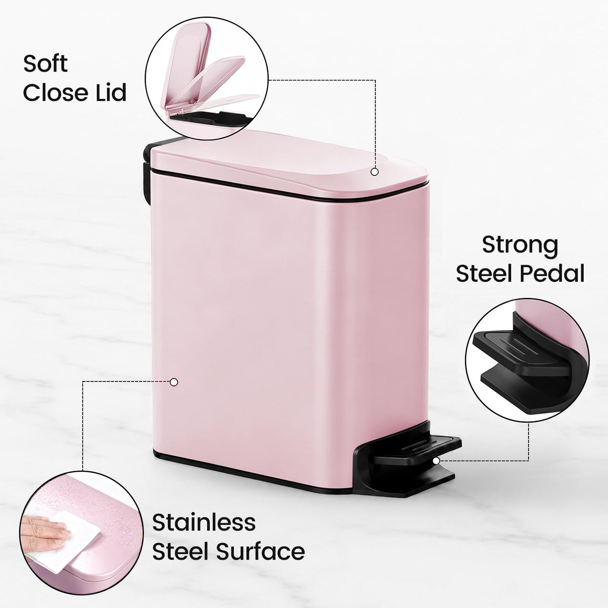 Small Bathroom Trash Can with Lid