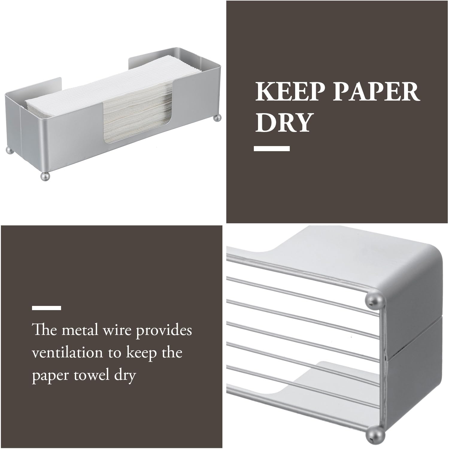 Modern Silver Tone Metal Tabletop Folded Paper Towel Dispenser
