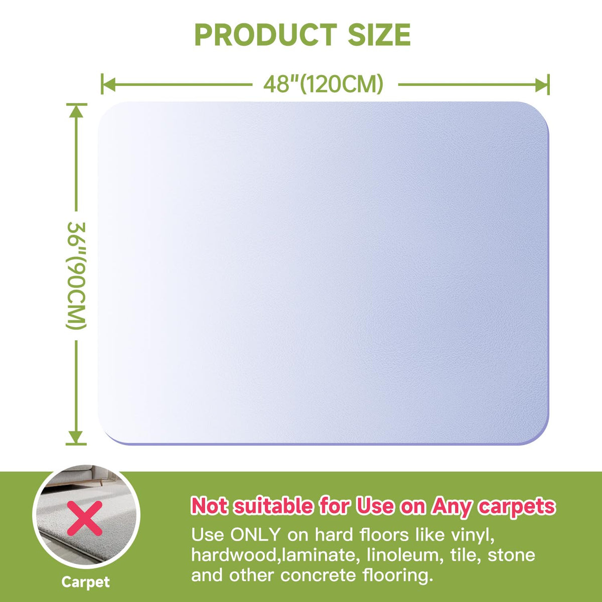 Chair Mat for Hardwood Floors 36" x 48"