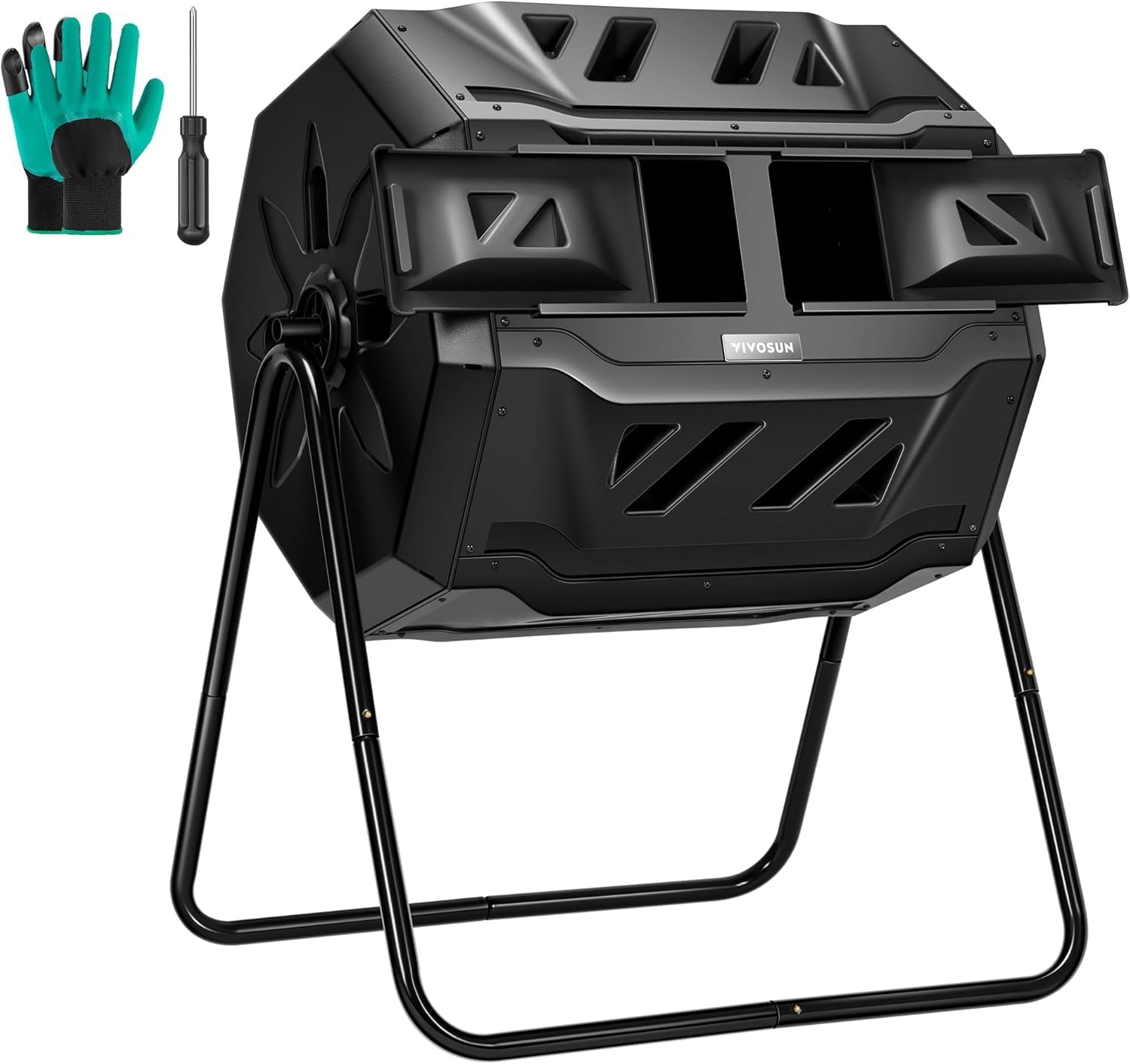 Outdoor Tumbling Composter Dual Rotating Batch Compost Bin