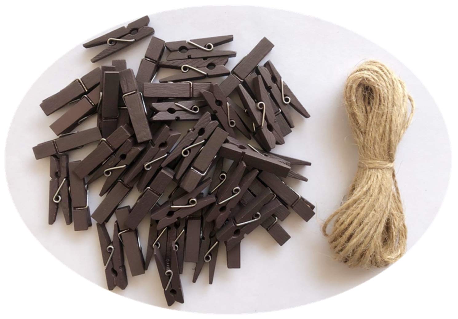 Small Wood Clothespins Cute Clip Photo Holders DIY Art Craft Display with Jute Twine Brown Pack 50 (50 Count)