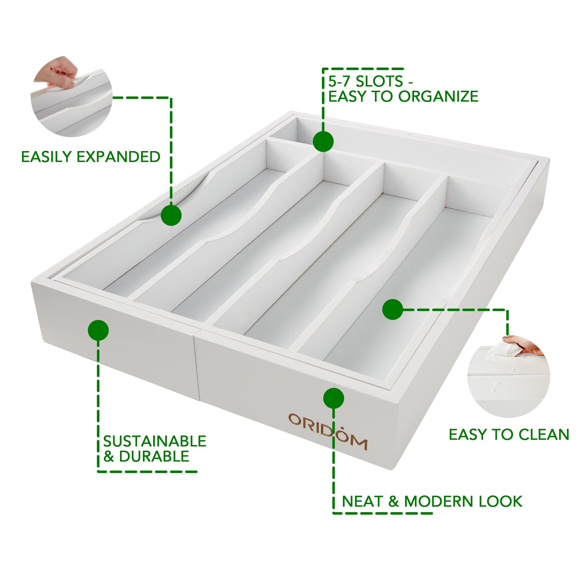 Expandable Bamboo Kitchen Drawer Organizer for Cutlery and Utensils