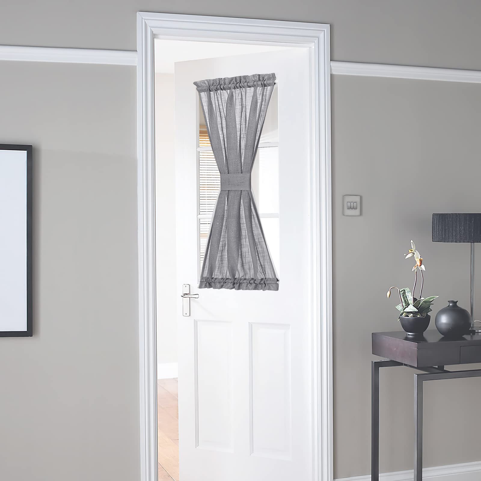 Privacy Sidelight Short Semitransparent Voile French Door Curtain
