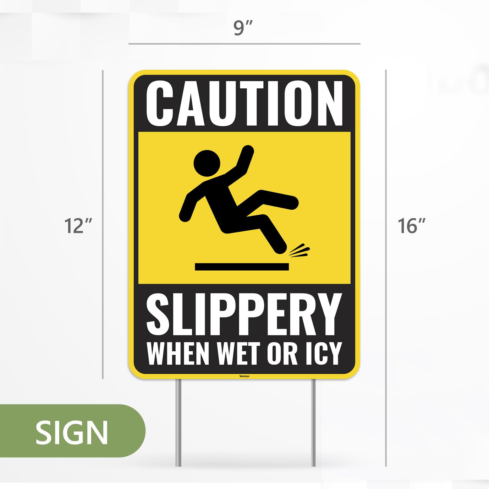 2PC Caution Slippery When Wet Or Icy Sign with Metal Stakes (2 Count)