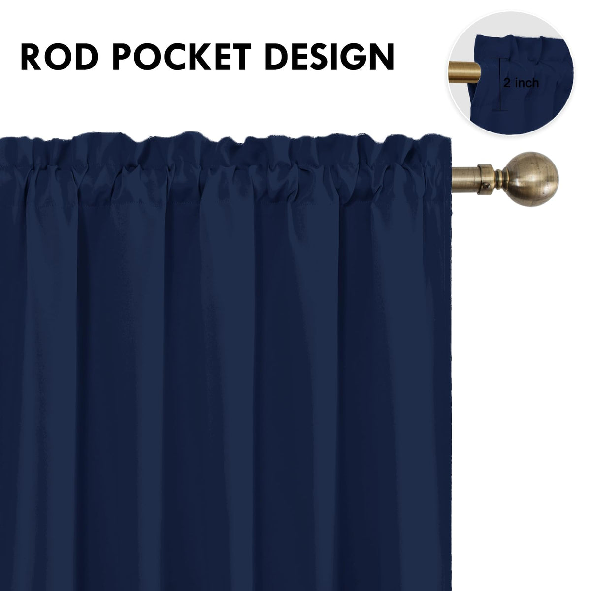 Wide Blackout Curtains for Bedroom 60 x 63 Inch Long Navy Blue