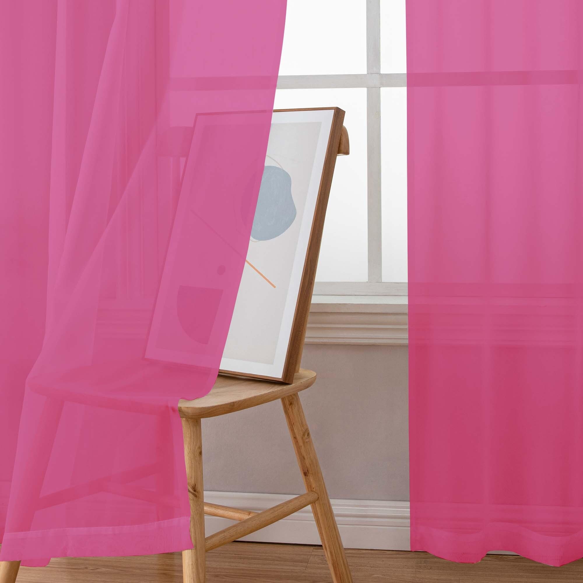 Sheer Hot Pink Curtains 90 inches Long 2 Panels (2 Count)
