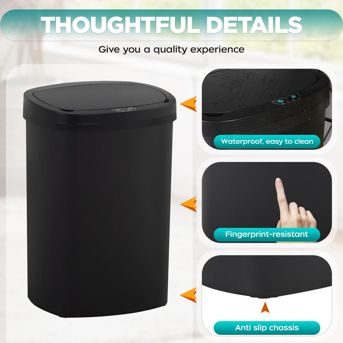 Automatic Motion Sensor Bathroom Trash Can with Lid