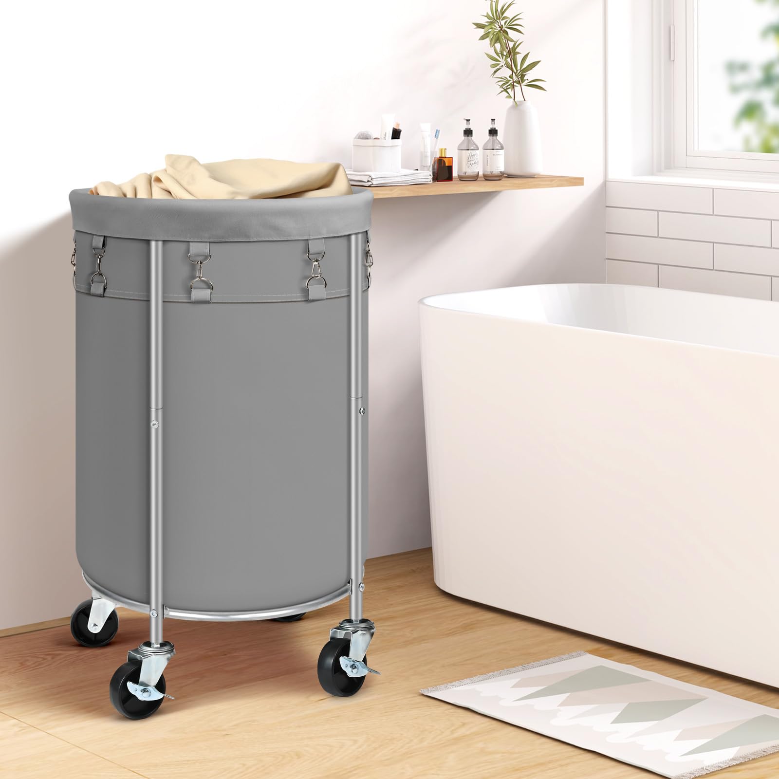 100L Round Rolling Laundry Hamper Basket with Wheels