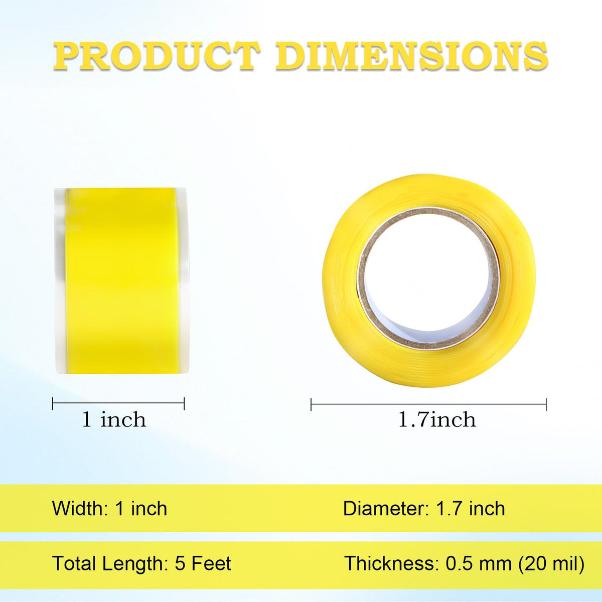 Self Fusing Silicone Tape 1 in x 5' Yellow Waterproof Rubber Leak Proof Sealing Rubber Self