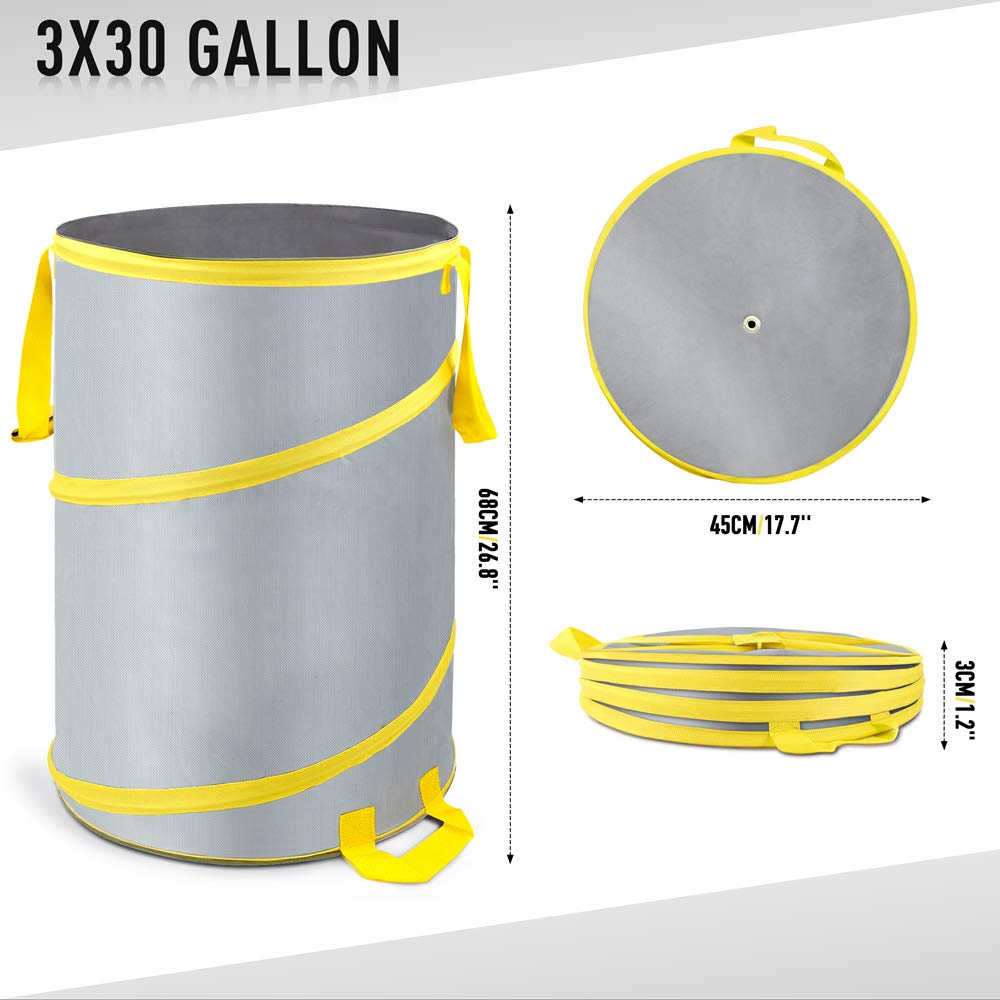 3 Pack 30 Gallon Collapsible Trash Can (3 Count)