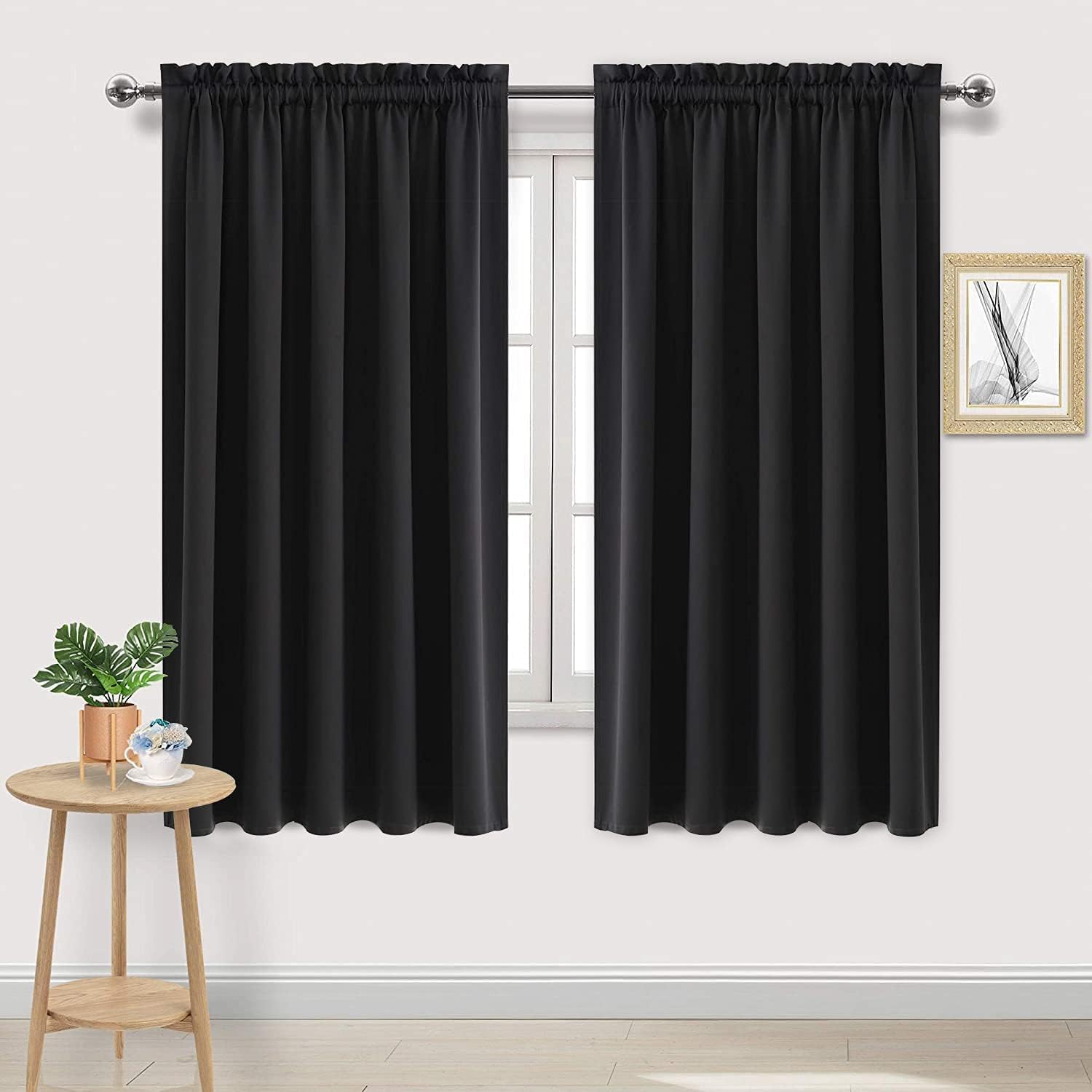 Wide Blackout Curtains for Bedroom Living Room 70 x 72 Inch Long Black (2 Count)