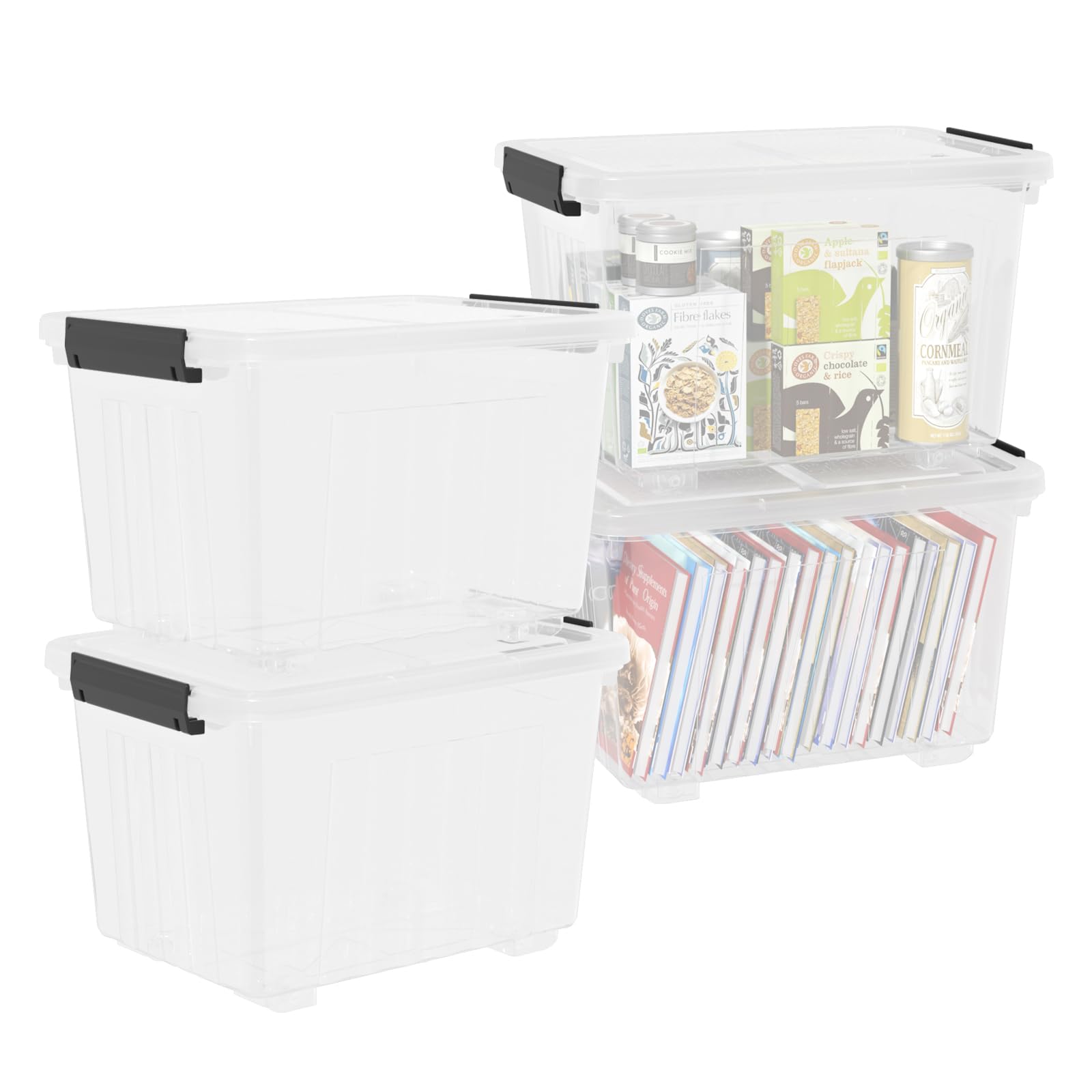 30 Quart Plastic Clear Storage Bin with Wheels (4 Count)