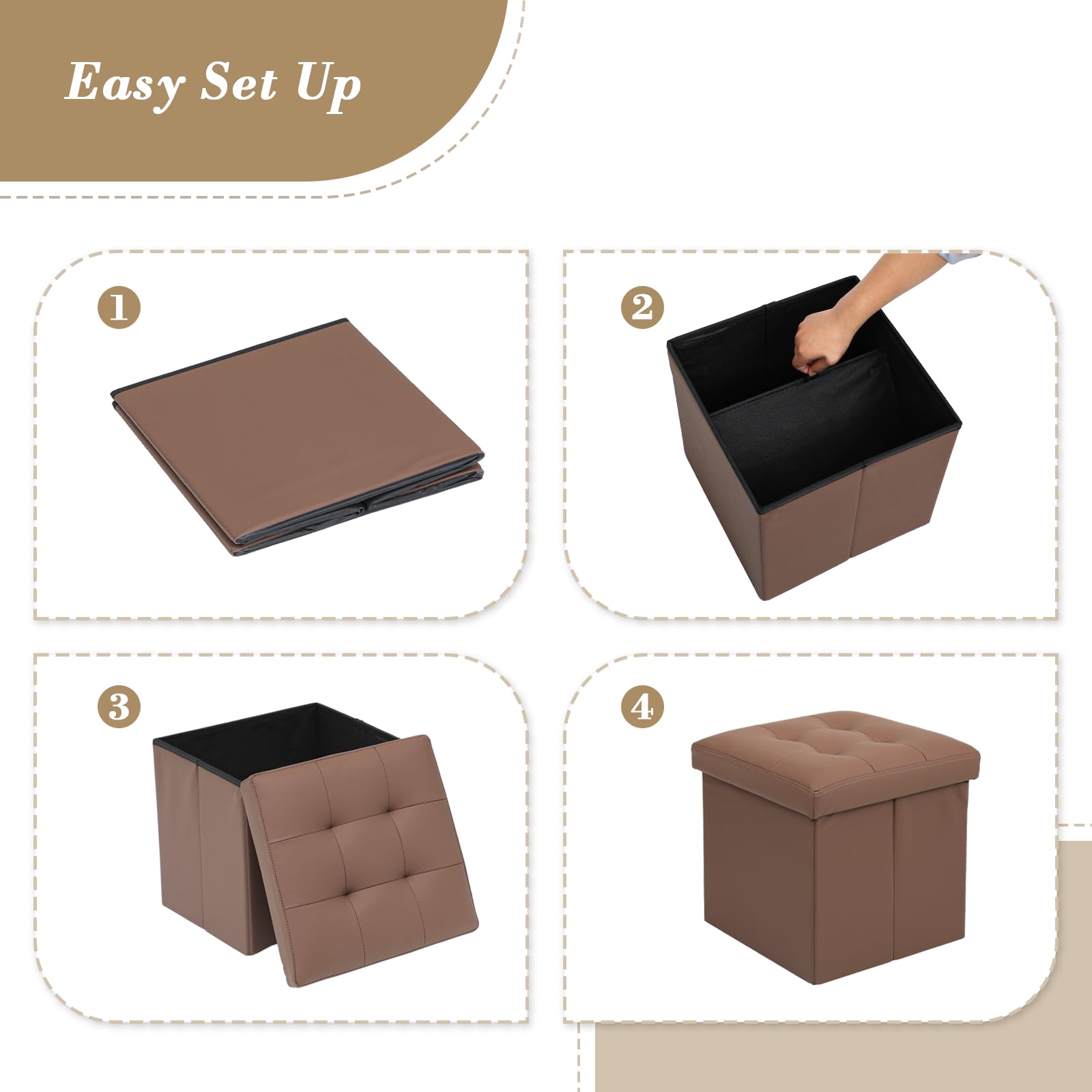 15" Storage Ottoman Bench Folding Bench with 40L Hidden Storage