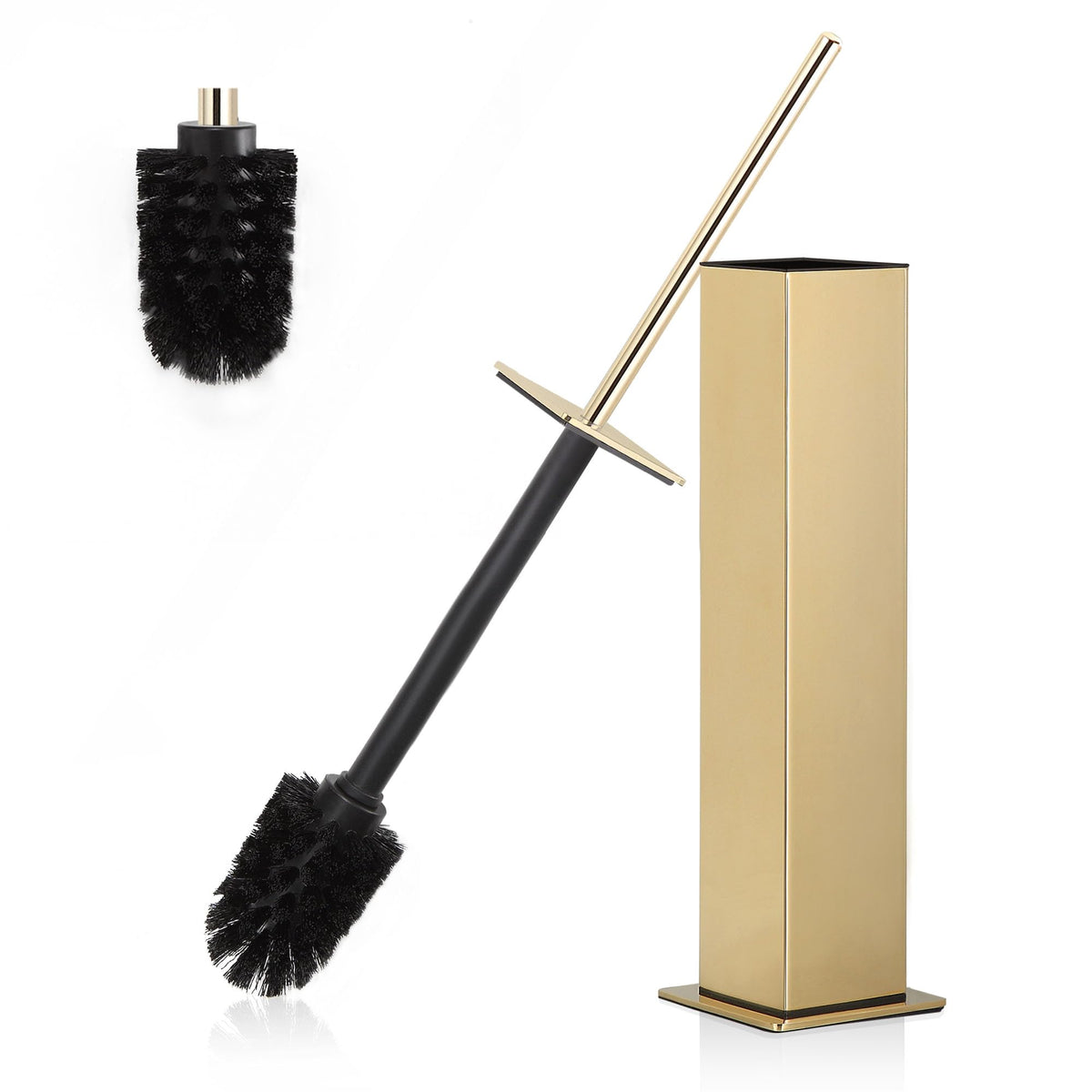 Toilet Brush and Holder Set Gold Stainless Steel 304 Square Freestanding Toilet Brush for Bathroom