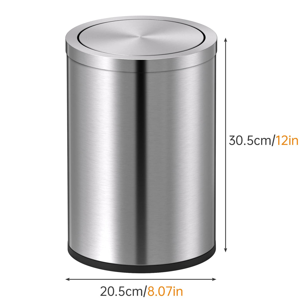 2.4 Gallons Brushed Silver Swing Lid Stainless Steel Trash Can
